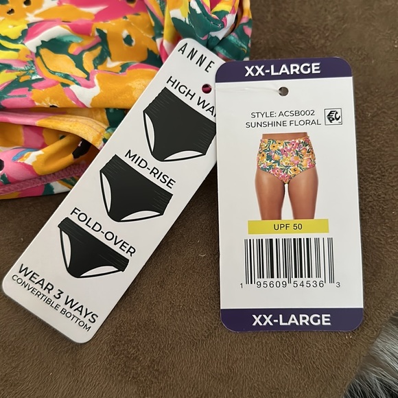 Anne Cole *NWT* Convertible High Waist Shirred Swim Bottom, Sunshine Floral - Picture 8 of 15